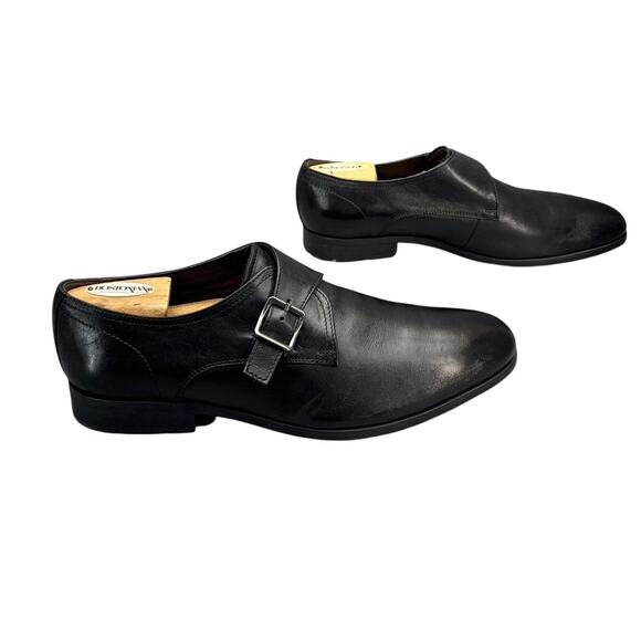 Clarks TOR Ltd England Black Leather Monk Strap Almond Toe Dress Loafer Men 10.5 main image 7
